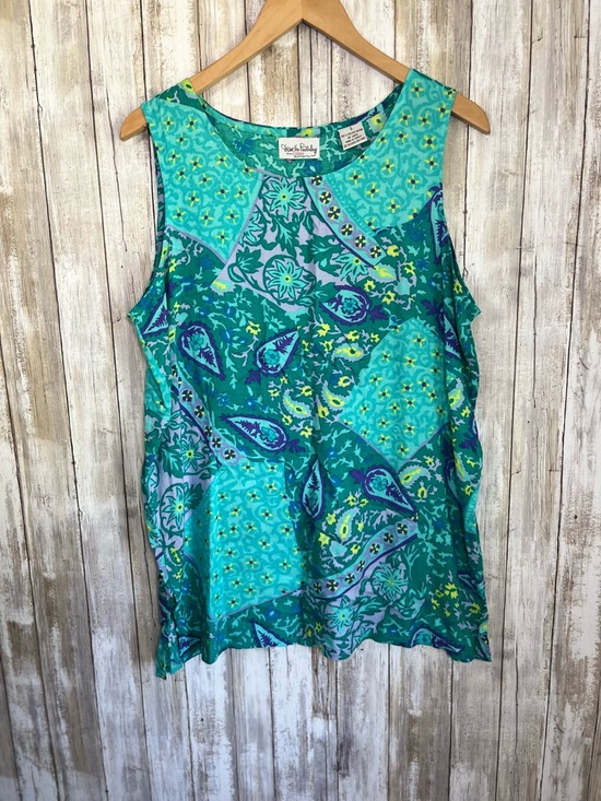 Diane Von Furstenberg Tops - DVF Green Blue Paisley Floral Print Sleeveless Top Boho Blouse Size L 1990s